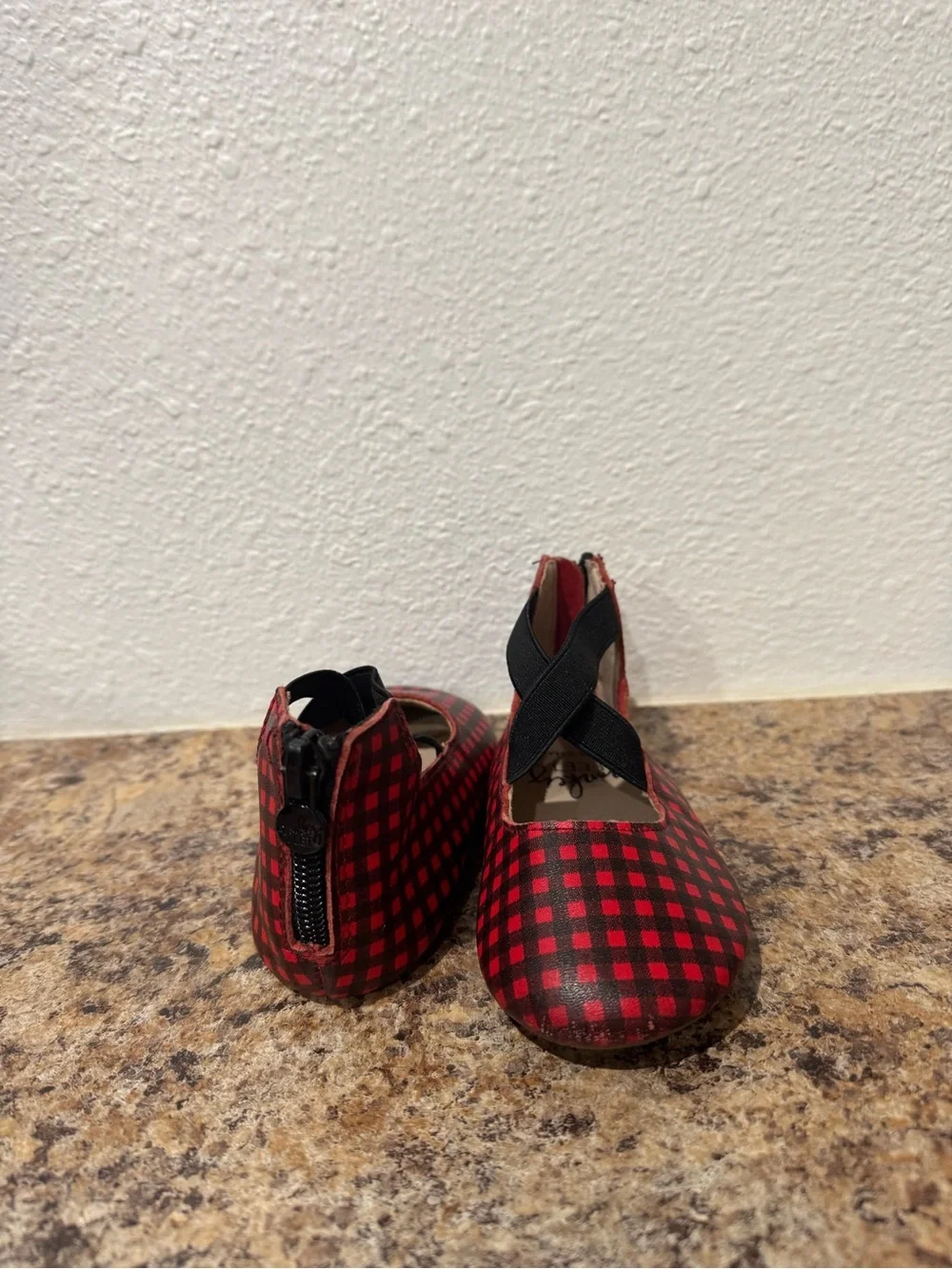 Monkey Feet - Red and Black Plaid Leather Ballet Flats